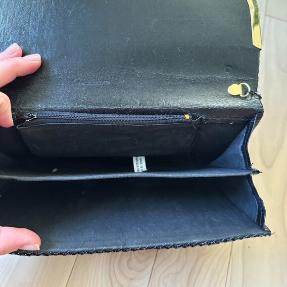 Vintage Black Clutch – Mesh Texture, Gold Trim - Picture 6 of 7